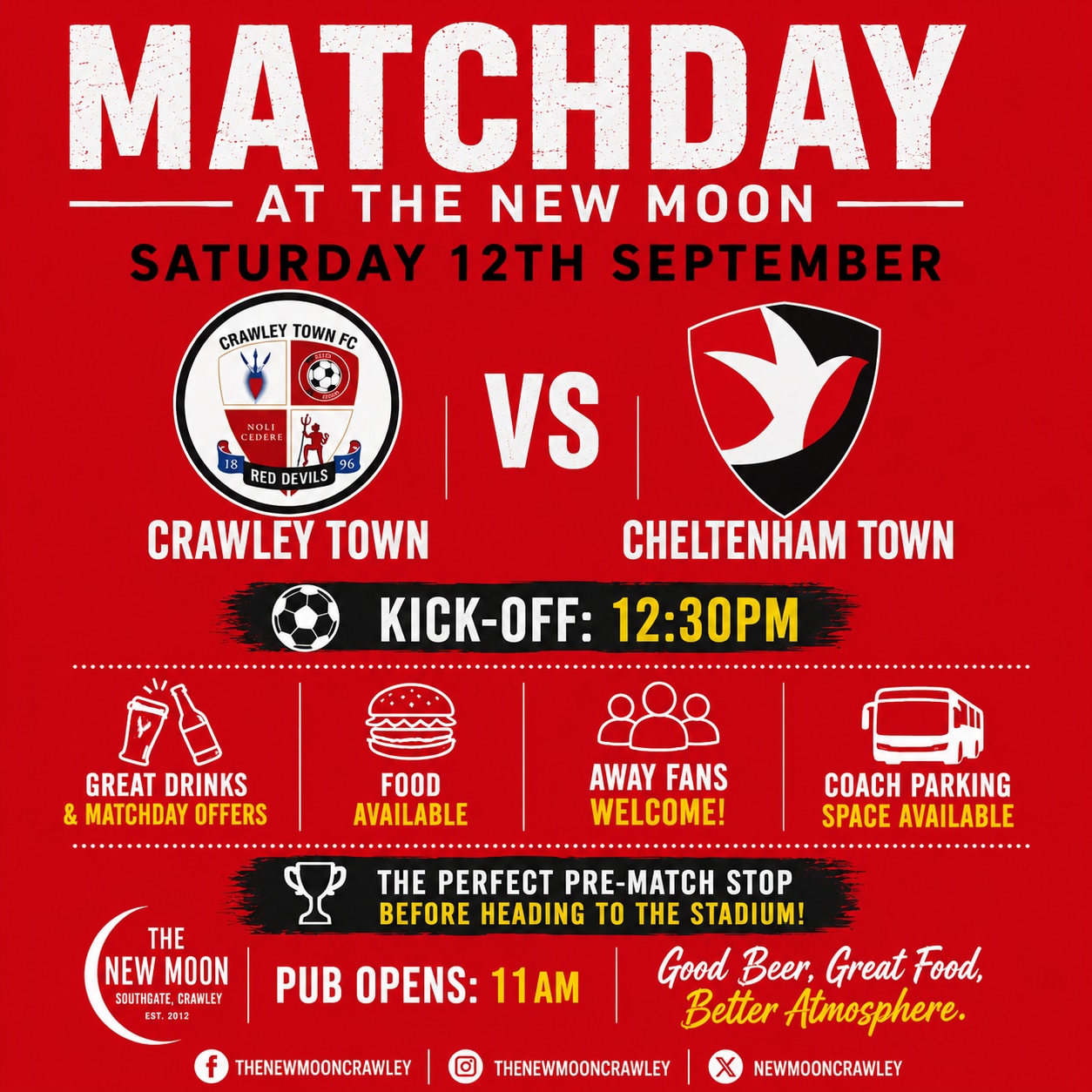 ⚽ MATCHDAY AT THE NEW MOON – SATURDAY 12TH SEPTEMBER! ⚽