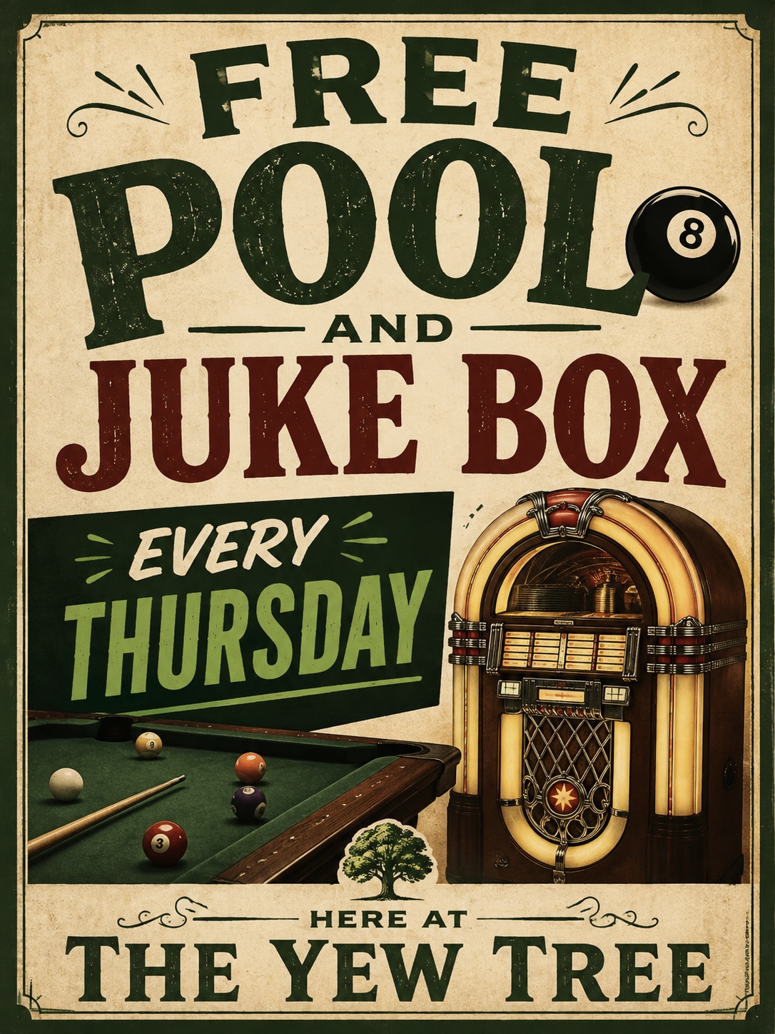 Free Pool and Juke Box