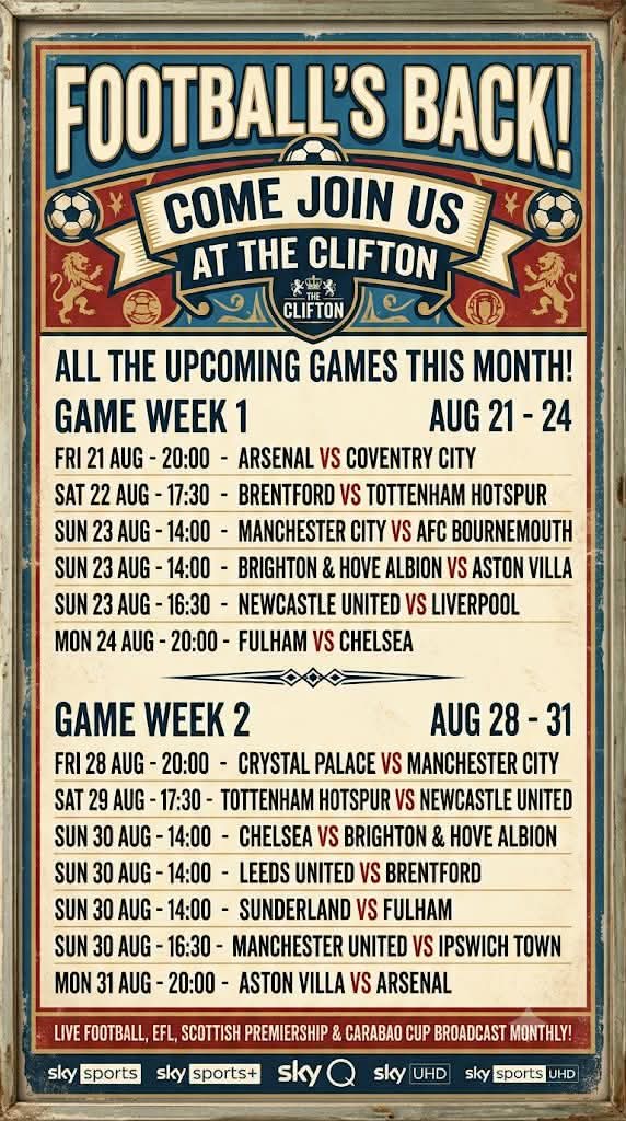 Football Fixtures for August
