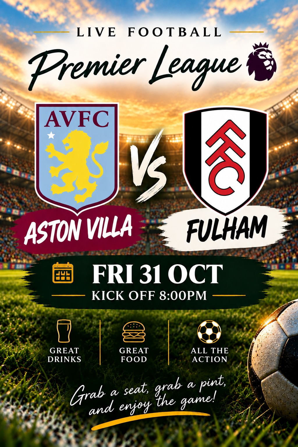 VILLA VS FULHAM 31 OCT 20:00