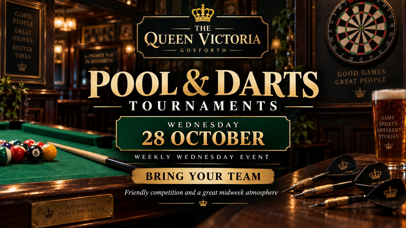 Pool & Darts Tournaments – Wednesday 28 October