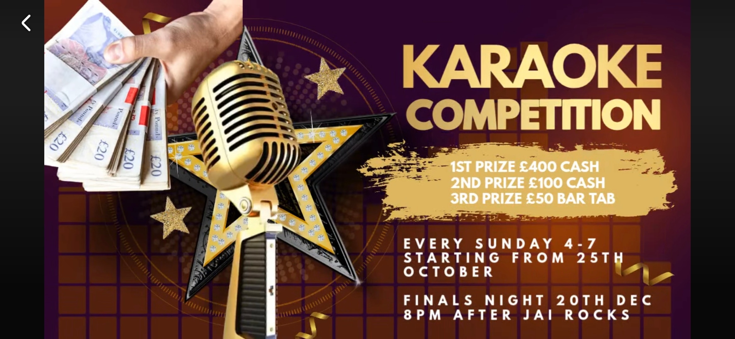 Karaoke Competition Starts Sunday 24th Oct Cash Prizes