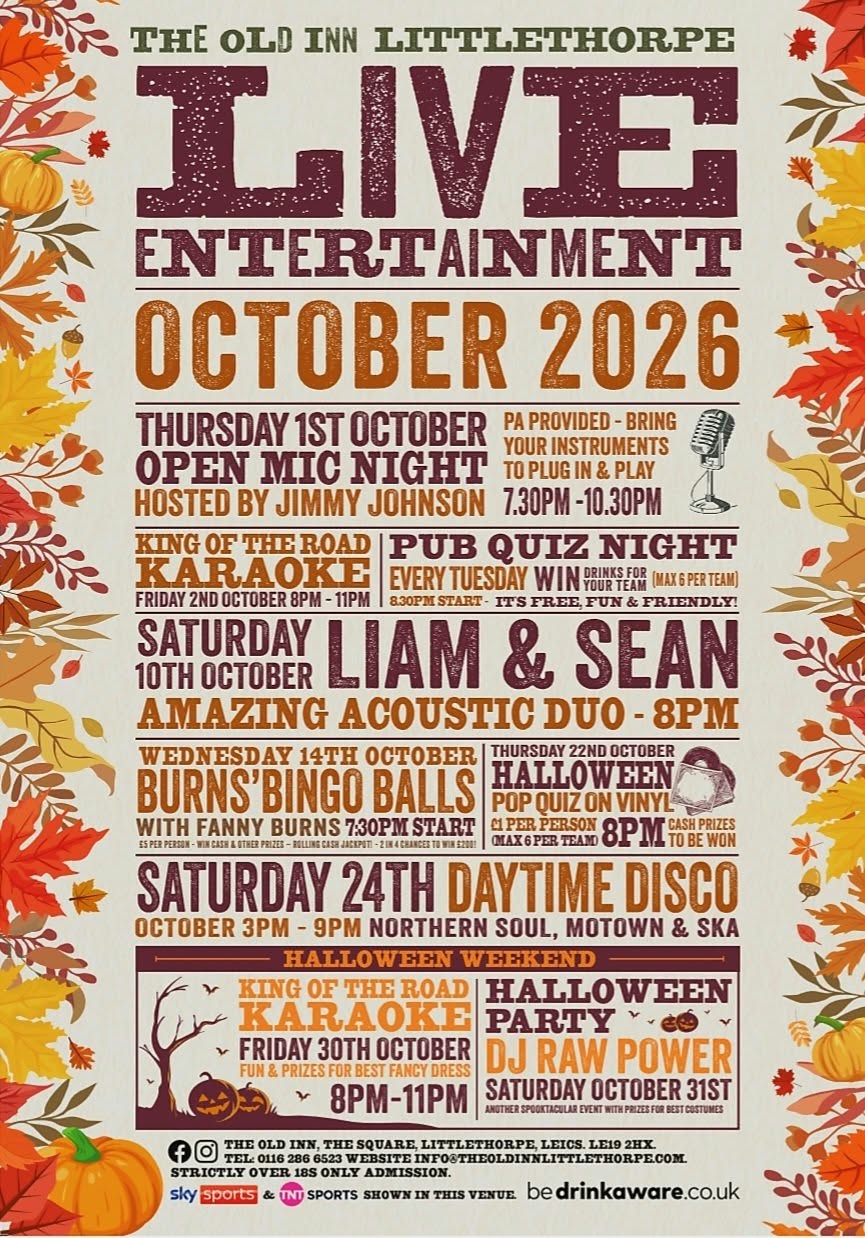 LIVE ENTERTAINMENT GUIDE - OCTOBER 2026